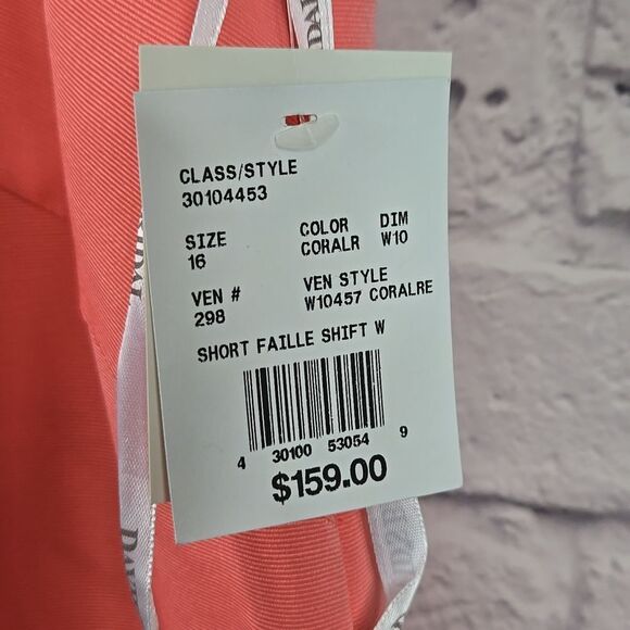 David's Bridal Short Shift Dress Lace Appliques Coral Bridesmaid Formal Prom NWT - Picture 5 of 12